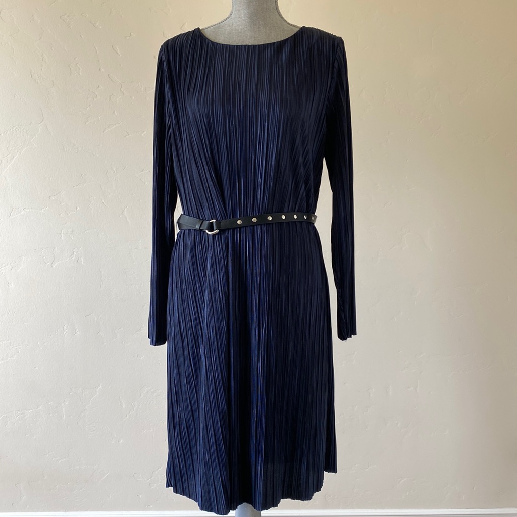 Sam Edelman Midi Dark Navy Pleated Shift Cocktail Dress